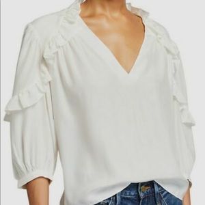 NEW FRAME White Ruffle Cali Silk Blouse Top